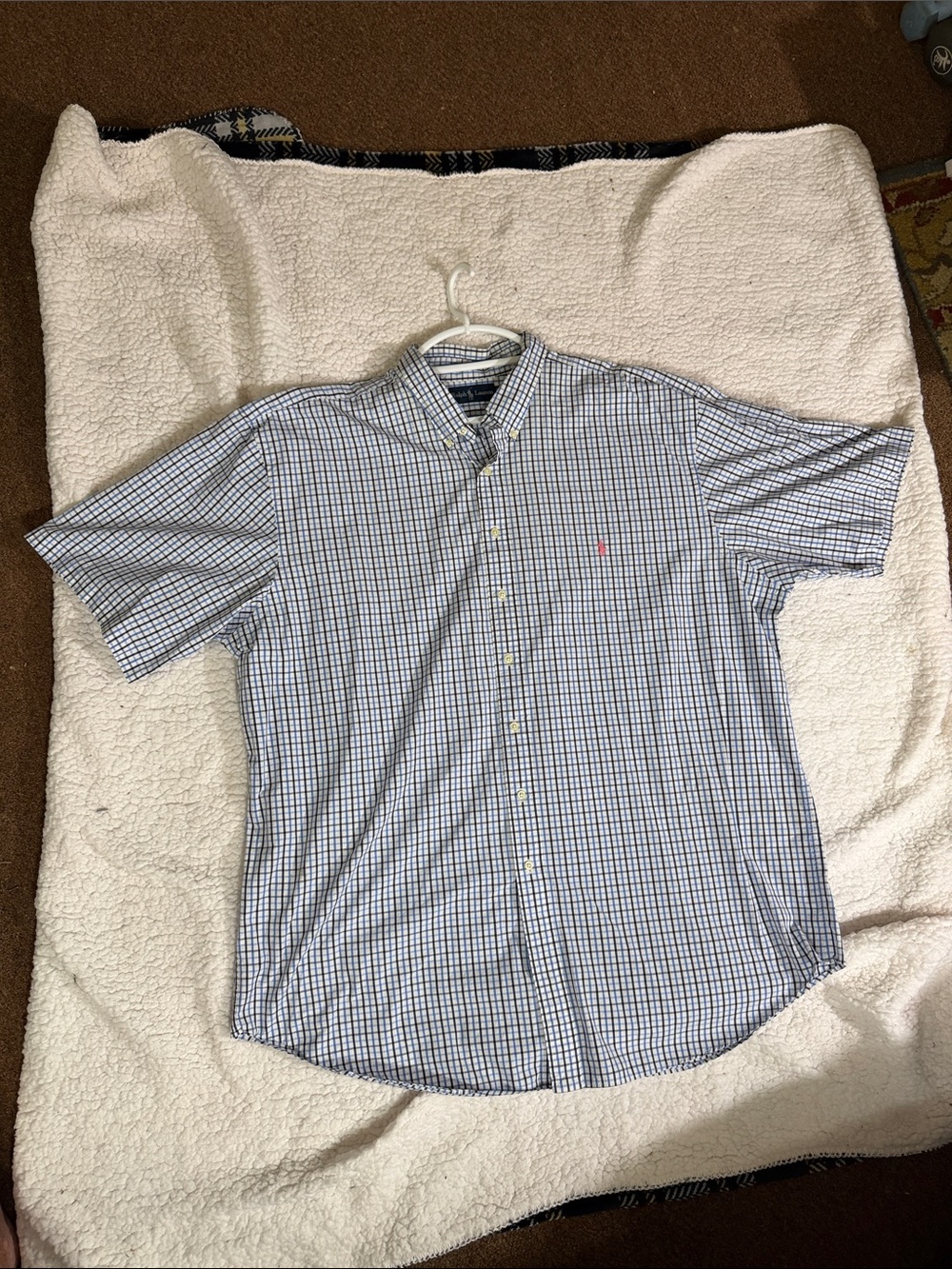 Polo by Ralph Lauren Short-Sleeve Blue and White Check Button-Down Shirt